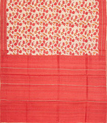 Cream Handloom Tussar Silk Saree With Printed Geometric Motifs-TU2748