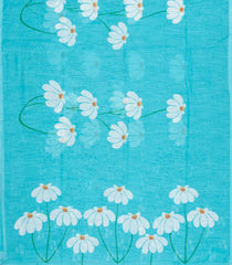 Turquoise Printed Synthetic Linen Saree With Floral Motifs-SY0055