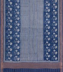 Indigo Printed Chanderi Cotton Saree With Zari Border-CC1542