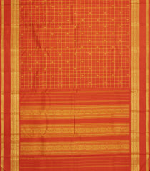 Orange Handloom Kanchipuram Silk Saree With Zari Checks & Kanchipuram Butta Silk Sarees-KA16597