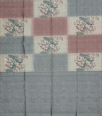 Grey Woven Synthetic Dola Silk Saree With Woven & Printed Floral Motifs