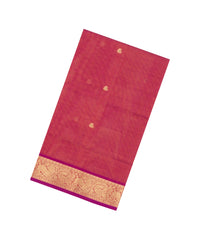 Magenta Handloom Silk Cotton Saree With Zari Stripes & Buttas-SC4793