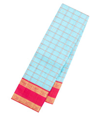 Turquoise Handloom Korvai Kanchipuram Silk Saree With Checks & Kanchipuram Butta Silk Sarees-KA16580