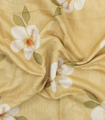 Sandal Printed Synthetic Linen Saree With Floral Motifs-SY0482