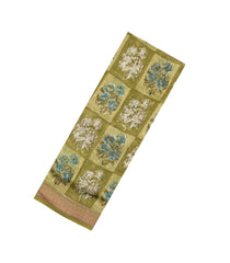 Green Printed Chanderi Cotton Saree With Zari Border-CC1540