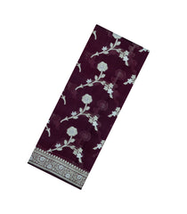 Dark Brown Woven Dupion Silk Saree With Floral Buttas-DS0574