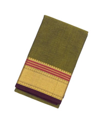 Shadow Green Handloom Kanchi Cotton Saree With Lotus Buttas