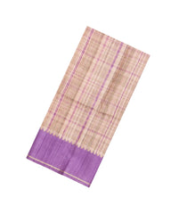 Beige Printed Synthetic Dupion Saree With Checks & Contrast Border-BL6052