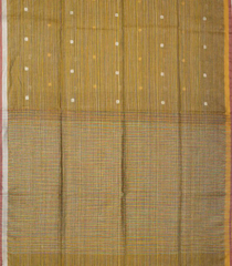 Mustard Woven Linen Saree With Multi Stripes & Buttas