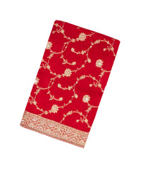 Red Woven Crepe Saree With Brocaded & Embroidery Floral Motifs-EN1680