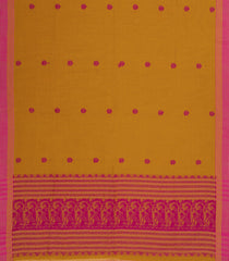 Oil Mustard Handwoven Bengal Cotton Saree With Floral Buttas-BG1478