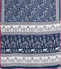Indigo Printed Jaipur Cotton Saree With Tribal Motifs-JC1705