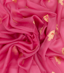BubbleGum Pink Handloom Banarasi Organza Silk Saree With Floral Buttas-BE1480