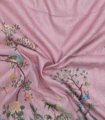 Lavender Printed Linen Saree With Peacock Motifs-LI0749