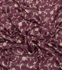 Maroon Printed Tussar Silk Saree With Floral Motifs-TU3624