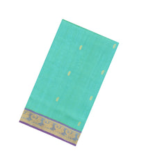 Aquamarine Handloom Silk Cotton Saree With Zari Buttas & Contrast Border-SC4664