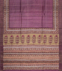 Lilac Printed Tussar Silk Saree With Floral Motifs In Border-TU3672