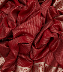 Red Mysore Crepe Silk Saree With Dotted Stripes