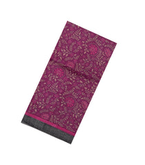 Burgundy Printed Silk Saree With Floral Motifs & Contrast Border-PS0790