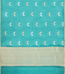 Turquoise Woven Pure Banarasi Organza Silk Saree With Meena Buttas-KS1155