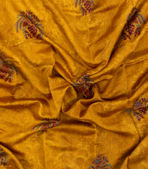 Mustard Printed Chanderi Cotton Saree With Contrast Zari Border-CC1673