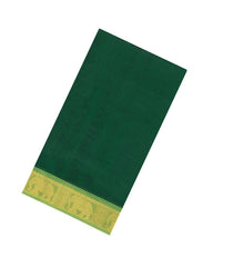 Dark Green Handloom Silk Cotton Saree With Contrast Zari Border-SC4669