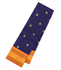 Navy Blue Handloom Korvai Kanchipuram Silk Saree With Zari Buttas-KA15894
