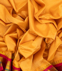 Mango Yellow Handloom Korvai Silk Cotton Saree With Zari Checks