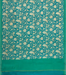 Aquamarine Printed Chanderi Cotton Saree With Peacock Motifs-CC1710