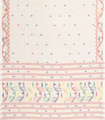 White Handloom Bengal Cotton Saree With Meena Buttas-BG1909