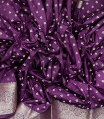 Dark Purple Woven Art Tussar Silk Saree With Floral Motifs-BL4623