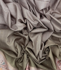 Dark Beige Woven Art Tussar Saree With Printed Floral Motifs-BL3761