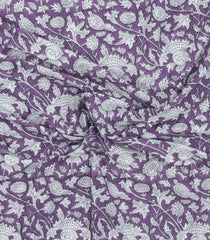 Lilac Printed Jaipur Cotton Saree With Floral Motifs-JC1948