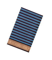 Navy Blue & Cyan Handloom Soft Silk Cotton Saree With Stripes-SC4559