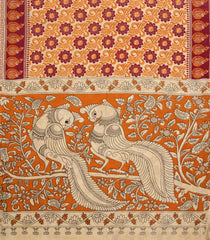 Crimson Woven Cotton Saree With Printed Kalamkari Motifs-KAL1134