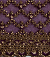 Dark Burgundy Woven Net Saree With Embroidered Mirror Work Motifs-EN1889