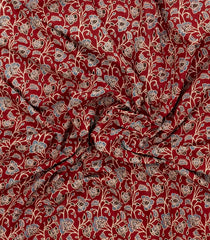 Red Printed Jaipur Cotton Saree With Floral Motifs-JC1869
