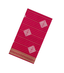 Red Printed Art Dola Silk Saree With Stripes & Floral Motifs-BL5753