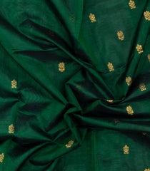 Dark Green Handloom Silk Cotton Saree With Buttas & Contrast Border-SC4712