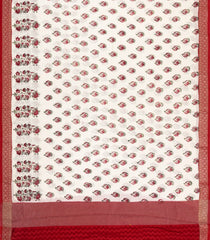 Off White Printed Chanderi Cotton Saree With Red Zari Border-CC1683