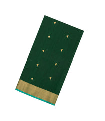 Dark Green Handloom Maheswari Silk Cotton Saree With Buttas & Zari Border-SC4857