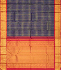 Dark Blue Handloom Korvai Kanchipuram Silk Saree With Checks & Contrast Border-KA13029