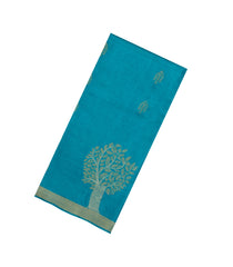 Cyan Handloom Tussar Silk Saree With Floral Buttas-TU3565