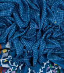Blue Handloom Bengal Cotton Saree With Checks & Meena Border-BG1399