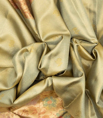 Cardamom Green Handloom Tissue Kanchipuram Silk Saree With Dotted Floral Motifs
