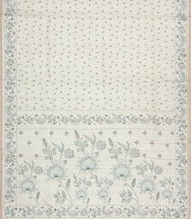 Off White Printed Synthetic Dupion Saree With Zari Border-SY0019