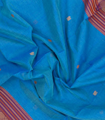 Sky Blue Handloom Silk Cotton Saree With Buttas-SC4408