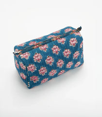 Indigo Cotton Bagru Printed Toiletry Bag With Zipper-ACS1091
