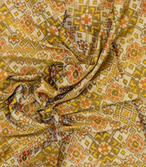 Cream Handloom Rajkot Patola Ikat Silk Saree With Tie & Dye Motifs-IK0533
