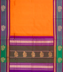 Orange Handloom Korvai Silk Cotton Saree With Contrast Border-SC4519